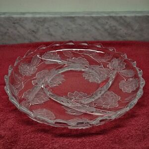 Vintage Crystal Clear Studios Divided Platter Frosted Chrysanthemum, 13x13x1.75